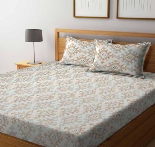 Image of Home Sizzler 210TC Geometric Elastic Fitted Double Bedsheet (72X78 Inch) with 2 King Size Pillow Covers