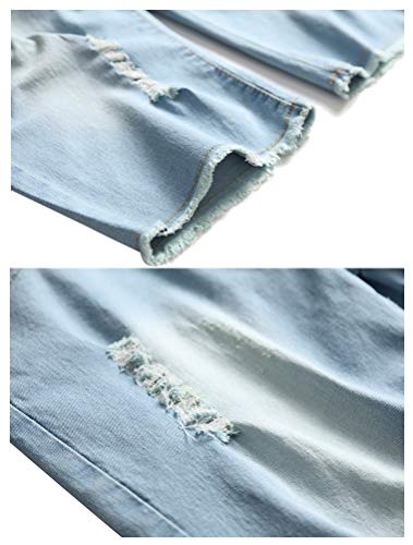 Image of PASOK Men's Casual Denim Shorts Distressed Stretchy Jeans Shorts Ripped Short Pants