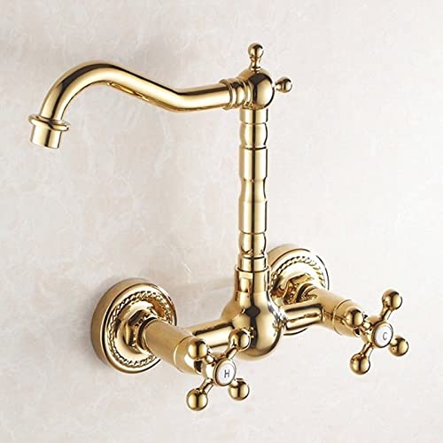 Robinet de lavabo mural en laiton doré chic LUNEZY - 2