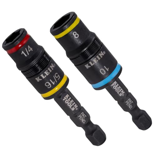 Image of Klein Tools 80213 2-Piece Impact Socket Set, SAE and Metric Flip Socket Set, 4 Hex Nut Driver Sizes and 1 /4-Inch Bit Holder, 2-Inch Shafts