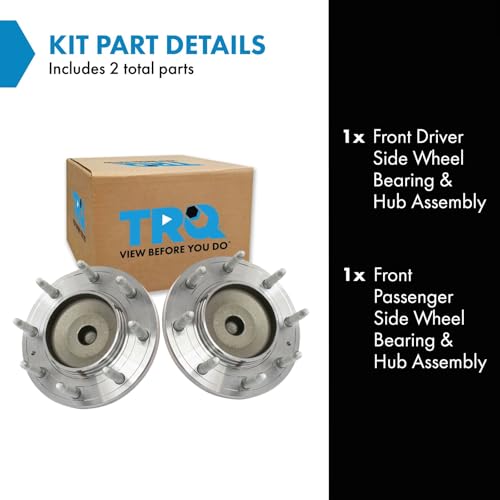 Image of TRQ 2 Piece Front Wheel Bearing & Hub Assembly Set with ABS Sensor Compatible with 2011-2019 Chevrolet Silverado 2500 HD Silverado 3500 HD GMC Sierra 2500 HD Sierra 3500 HD