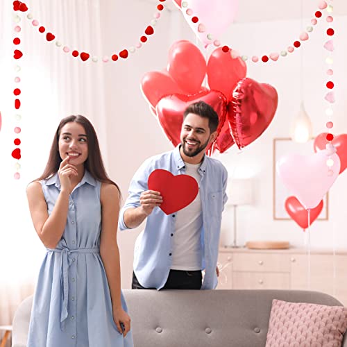 2 Pieces Valentine's Day Felt Garlands Colorful Ball And Heart Hanging Garland Felt Pom Pom Ball Heart Banners For Party Home Decoration (Natural Colors Set) #TOP5