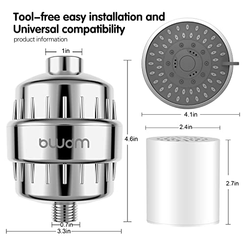 Filtered Shower Head Set, Bwdm 15 Stage Shower Filter High Pressure 5 Spray Modes Showerhead With Water Softener Filter Cartridge For Hard Water Remove Chlorine Heavy Metals And Sediments #TOP3