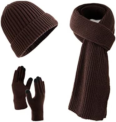 Villand 3 Pcs Hats Scarf with Touchscreen Gloves for Men and Women, Unisex Cold Weather Set with Fleece Lined & Gift Bag