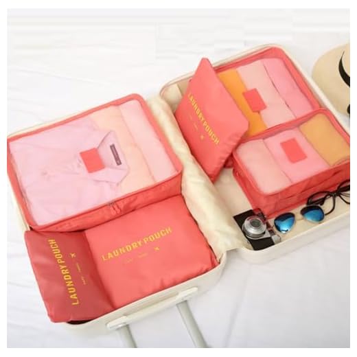 Kit Organizador de Mala de Viagem Prático 6 Peças Necessaires (Coral)