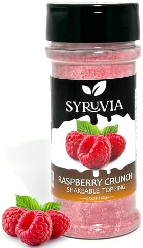 SYRUVIA Raspberry Crunch Shakable Coffee Topping - 5.5 Oz Coffee Sprinkles. Great for Oatmeal, Milk-Shakes, Smoothies, Ice Cream, Dessert Toppings and More.