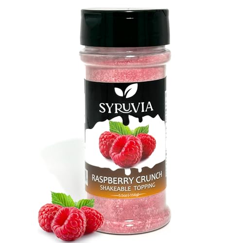 SYRUVIA Raspberry Crunch Shakable Coffee Topping - 5.5 Oz Coffee Sprinkles. Great for Oatmeal, Milk-Shakes, Smoothies, Ice Cream, Dessert Toppings and More.