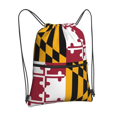 Maryland State Flag Drawstring Backpack Bag For Gym Shopping Andsport Yoga, Black2
