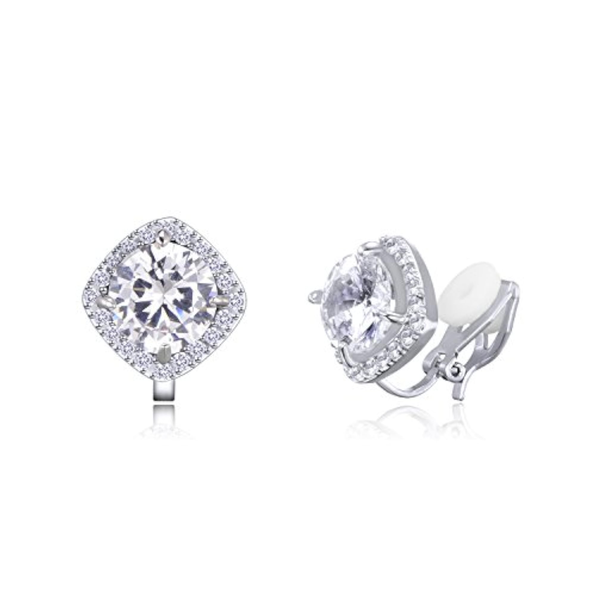 Women's 7mm Cubic Zirconia Clip-On Square Non-Pierced Stud Earrings