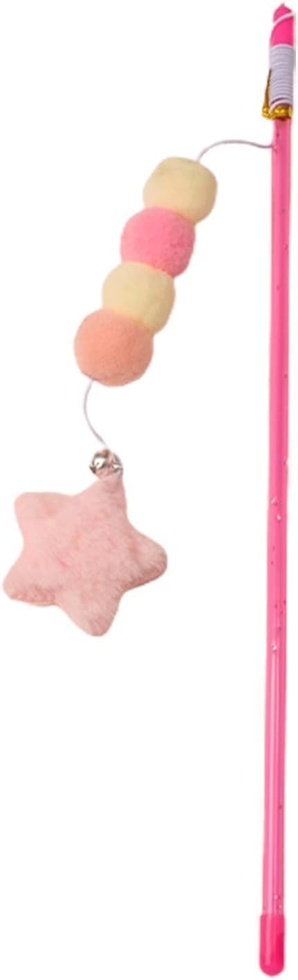 Pink Cat Stick Toy, Cat Teaser Wand Toys, Interactive Cat Toys, Elastic Rope Plush Ball Star Pendant Bite Comfortable Grip, Indoor Cats and Kitten Wand Cat Mice and Animals