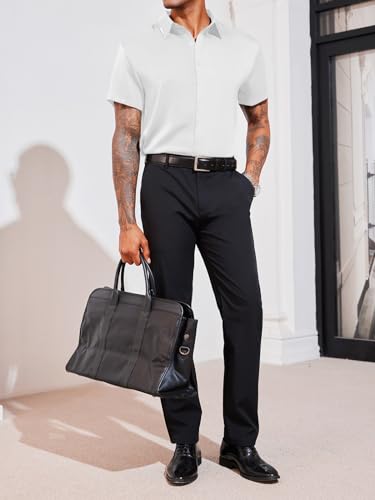 Runcati Mens Luxury Satin Silk Dress Shirts Casual Button Down Short Sleeve Prom Party Wedding Shirt4