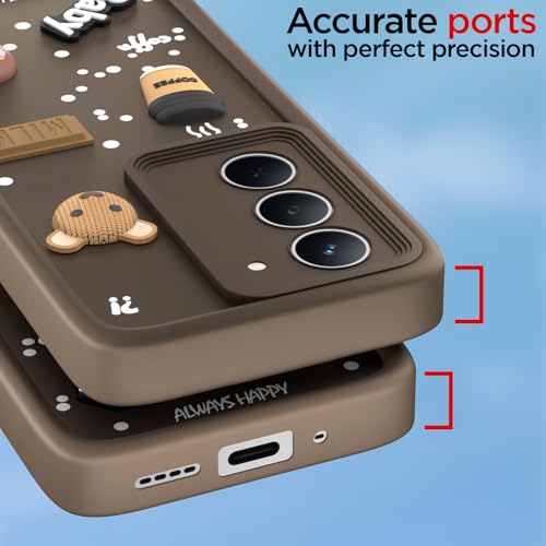 Image of Pikkme Back Cover for Realme Narzo 80x 5G / Realme P3x 5G / Realme 14X 5G | Cute Fun Cartoon 3D Bear Silicone Full Body Protection Bumper Case (Brown)
