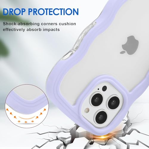 Image of GoldKart iPhone 13 Pro Max Case Wavy Edge Clear Back Design, Anti-Slip Grip Cute Wave Curly Frame Shape Shockproof Soft TPU & Hard PC Bumper Protective Phone Case Cover for Women Girls - Purple