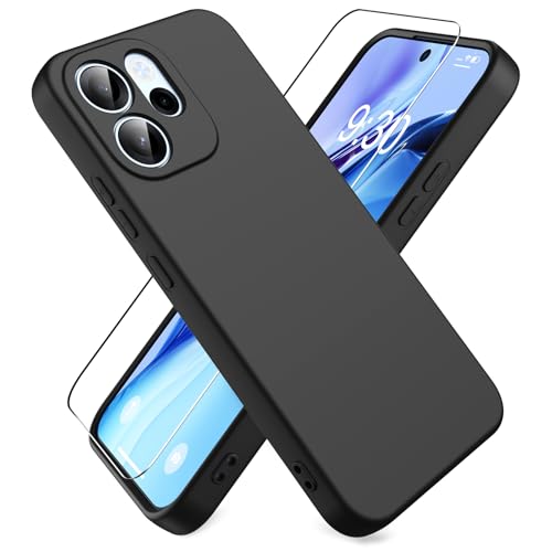 Ikziwreo Cover per OPPO Reno 15 FS 5G/OPPO Reno 15 F 5G, con 1 Proteggi Schermo in Vetro Temperato, Case Protettiva Gomma Antiurto, Custodia in Silicone Morbido TPU Liquido - Nero
