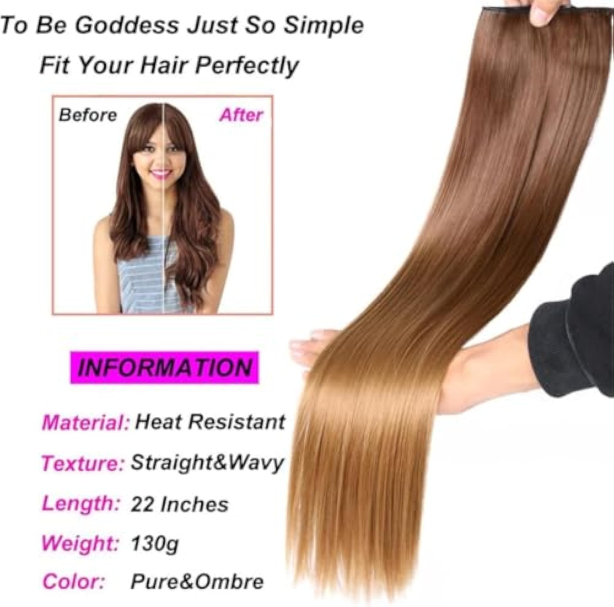 Women's 22 Inch Brown Ombre Highlight Clip-In Hair Extension
