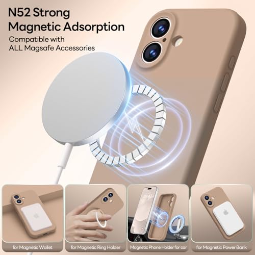 Image of LOVE 3000 Designed for iPhone 17 Case, Premium Silicone [Compatible with Magsafe][Soft Anti-Scratch Microfiber Lining] Shockproof Protective Phone Case for Men Women 6.3 inch, Light Brown
