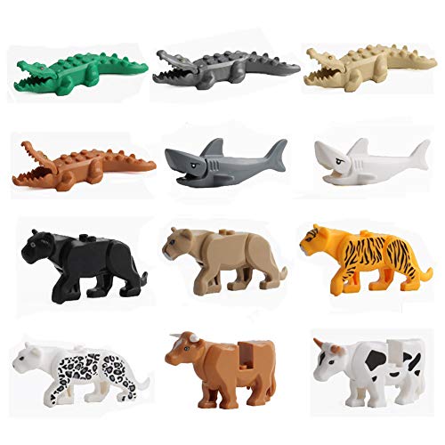 12PCS/Set City Animals Building Blocks Zoon Minifigures Figures Model Crocodile Shark Cow Educational Toys Compatible Major Block