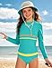 Glaoly Swimsuit for Girls 2 Piece Dual-Color Stripe Slim Top Bikini Bottoms Girls Bathing Suits Size 12-14 Green