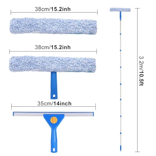 Image of Window Squeegee Cleaner Kit, 35cm Window Squeegee Cleaner Tool Kit, Glass Cleaning Tools with Silicon Squeegees & Microfiber, Windows Cleaning Kit for Shower Glass Mirror Door Car