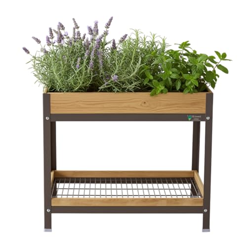 MI HUERTO URBAN Jardinera Elevada Madera con Bandeja Recoge Aguas | Estructura Metálica | Mesa Cultivar Plantas Terraza Jardín Balcón Exterior | Gris Mate | HUERTO Alto - 90x60x78 cm