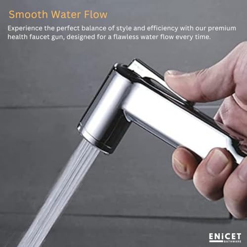 Image of ENICET Health Faucet with Hose and Stand, ABS Helath Faucet Gun, Stainless Steel Tube, Bidet Spray for Toilet, Toilet Jet Spray Gun with Pipe, Chrome Finish (HFE101SET)