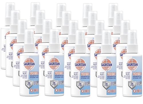 Sagrotan To Go Hygiene Pumpspray – Desinfektionsmittel für Textilien und Oberflächen im Haushalt – 20 x 100 ml Sprühflasche im praktischen Vorteilspack