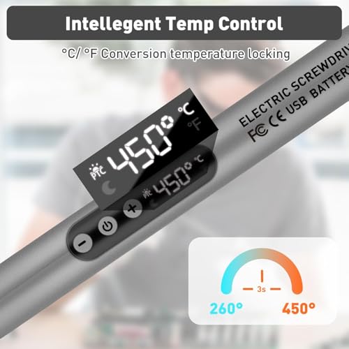 Akku Lötkolben Set, USB Wiederaufladbar Lötkolben mit LCD, Keramischem Heizkern, Einstellbare Temperatur 200-450℃, 3 Lötspitzen, Mini Lötstation für Kleiner Reparatur wie Leiterplatten & Schmuck
