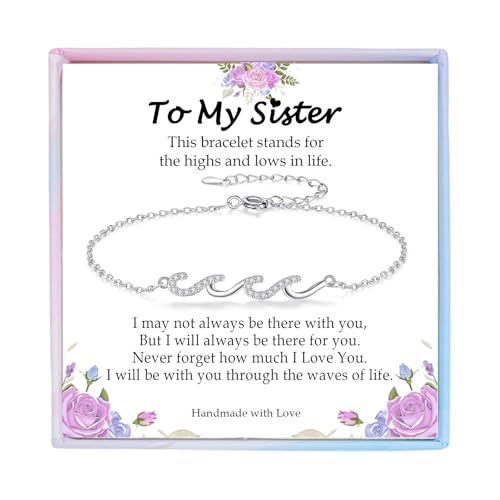 Image of Gifts for Women Christmas Birthday, Silver Wave Bracelets for Woman Mom Wife Grandma Daughter Granddaughter Friend Sister, The Waves of Life We've Through Together Mothers Day Graduation Gift