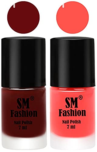 Image of Long Lasting Nail Polish | Nail Paint Combo 7 ml Each) - Set of 2 Wine Red-Baby Pink