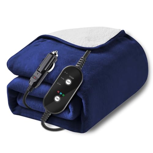 Sino Salected 12V/24V Heated Car Blanket, Machine Washable Electric Blanket, Flannel Heating Throw for Car, SUV, RV Camping, 60