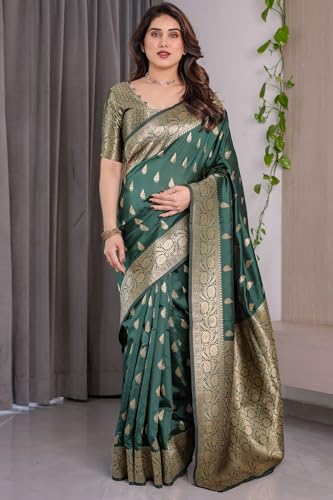 Image of SGF11 Women's Kanjivaram Soft Silk Saree With Unstitched Blouse Piece
