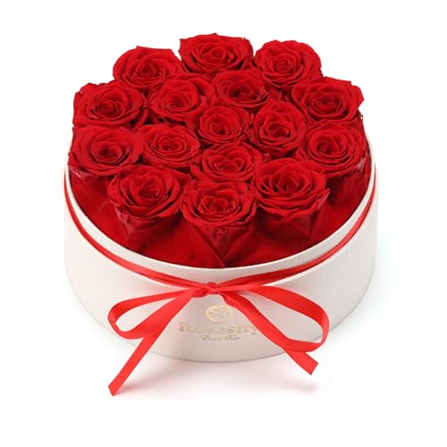 Valentines Day Flowers Roses Gifts for Her,16pcs Red Forever Preserved Roses in Round Gift Box,Valentines Day Delivery Prime Gifts-Roses Gifts for Women,Mom.