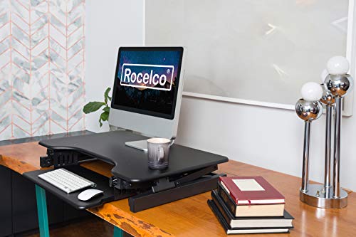 Rocelco 40" Large Height Adjustable Standing Desk Converter, Quick Sit Standup Dual Monitor Riser, Gas Spring Assist Computer Workstation, Retractable Keyboard Tray, (R Dadrb-40), Black #TOP4