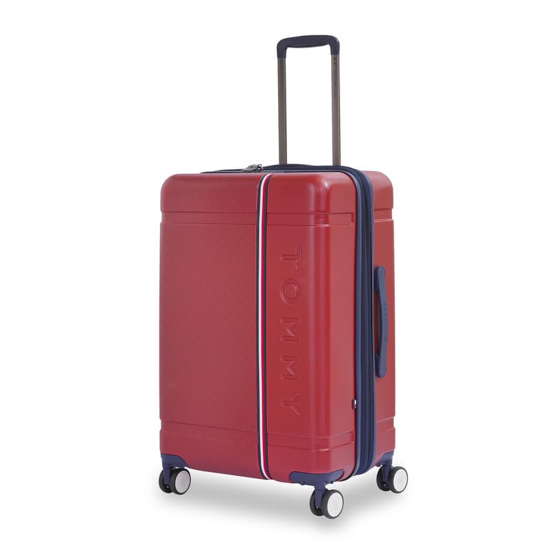 Image of TOMMY HILFIGER Millennia Mid Hard Luggage - Red |Check-in Trolley Bag with TSA Lock | 360 Spinner Double Wheels | Telescopic Handle | Polycarbonate Hardshell Suitcase | 60L Capacity | 68cm
