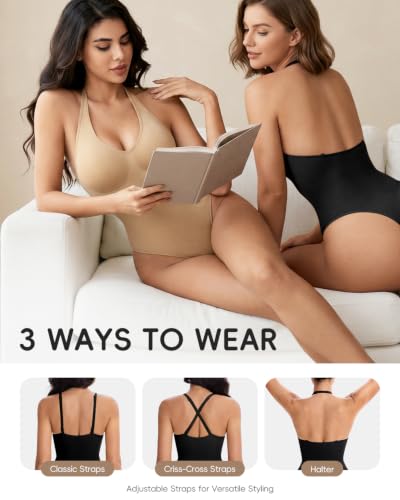 Image of Halter Bodysuit with Adjustable Straps, Shapewear for Women with Tummy Control, Suitable for Daily Wear and Workouts