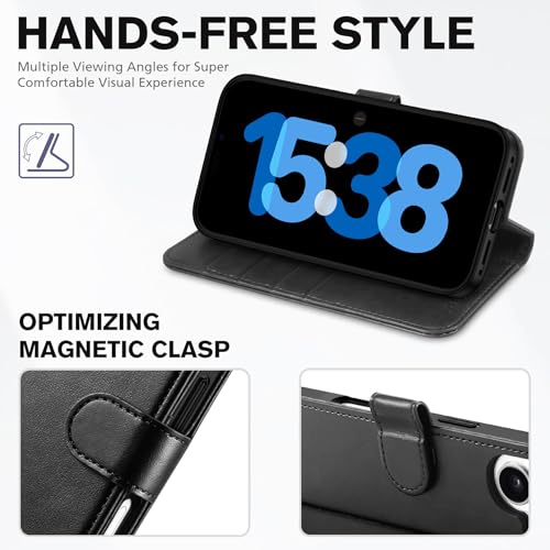 TUCCH Wallet Case for iPhone 17 (6.3") 2025, RFID Blocking 4 Card Holders | Kickstand | Shockproof TPU Shell | PU Leather | Magnetic Closure | Protective Flip Folio Cover | Black by TUCCH - Image 4