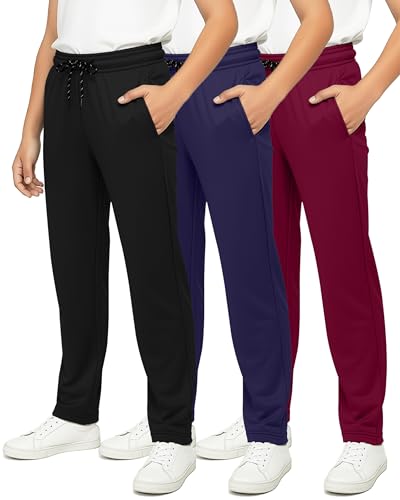 Image of Real Essentials 3 Pack: Boys' Mesh Open Bottom Active Sweatpants with Pockets & Drawstring