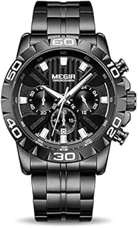 ميجير ساعة يد رجالية انالوج بعقارب ، ستانلس ستيل ،MS2087-2، بمينا أسود