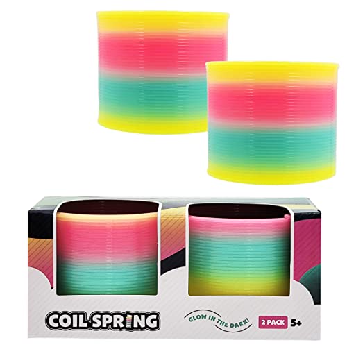 the dreidel company plastic coil spring glow-in-the-dark magic rainbow slingy party favor birthday bag filler stocking stuffers 334 80mm 2-pack