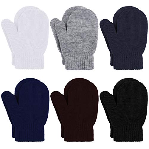 URATOT 6 Pairs Toddler Knitted Mittens Magic Stretch Gloves Winter Warm Knitted Soft Baby Mittens