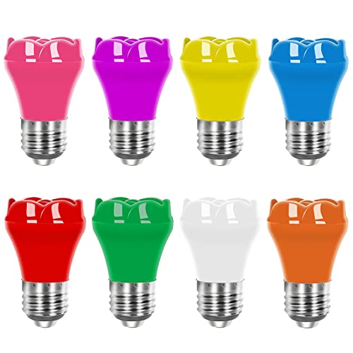 Color Light Bulbs LED Flower Shape 2=20W E26 Base G45 Small Colored Light Bulbs for S14 String Light Bulbs Replacement, Wedding Halloween Christmas Party Ambiance Festival Decor, Pack of 8