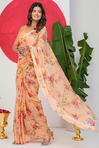 Image of MIRCHI FASHION Women Saree Chiffon Floral Printed | Breathable Lightweight Sari for Regular Home and Office Wear with Blouse Piece