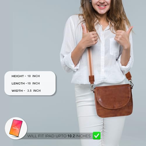 Image of Genuine Leather Shoulder Crossbody Purse For Women with Adjustable Strap, Mobile Pocket & Outside & Inside Zipper