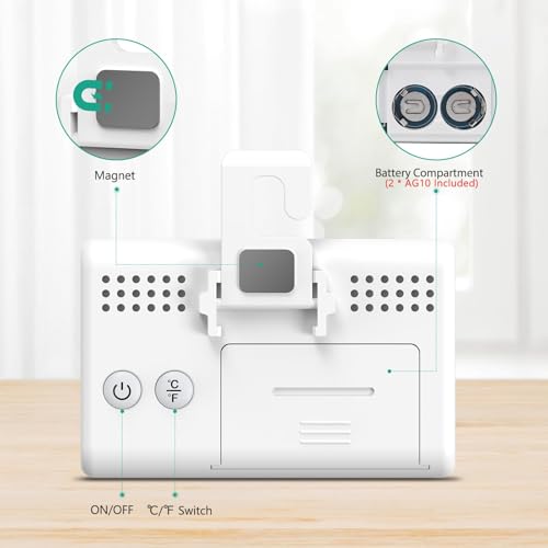 ORIA Termómetro Digital para Refrigerador, 2 Piezas Termómetros para Congelador con Pantalla LCD Grande, Interruptor ℃/℉, Alarma de Escarcha, Gancho para Colgar, Para el Hogar, Bares, Restaurantes - imagen 5