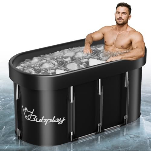 Bañera de hielo ovalada grande de 130 galones para atletas y adultos, tina de inmersión fría con tapa, bañera de hielo para recuperación y terapia de agua fría, barril de baño de hielo inflable para