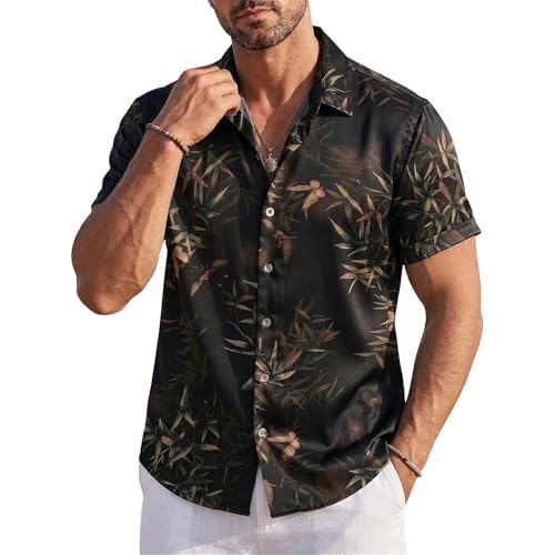 Men’s Hawaiian Shirt Short Sleeve Floral Button Down Casual Beach Vacation Party Shirt X-Large 00130_navy Leaf