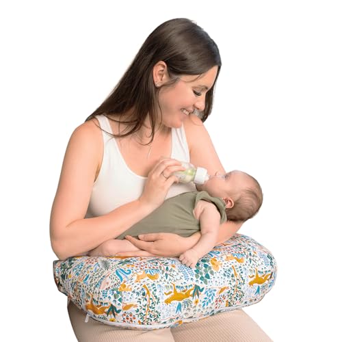 Image of Boppy Nursing Pillow - Ergonomic Bottle & Breastfeeding Pillow with High, Firm, Large Area, Water-Repellent Cushion with Washable Cover; Baby Safety Alliance Verified - Colorful Forest Animals