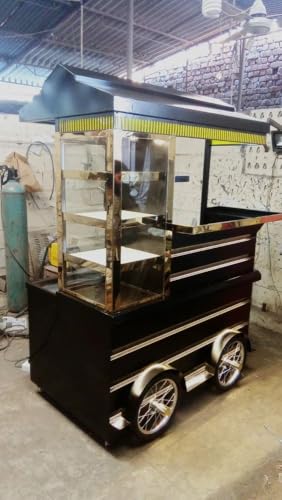 Image of Luxury Stainless Steel Food Cart with LED Lighting | Glass Display Street Food Trolley | Commercial Use