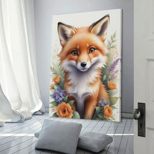 Impression sur toile floral fox POLIUAWS pour décorer une chambre ou un bureau