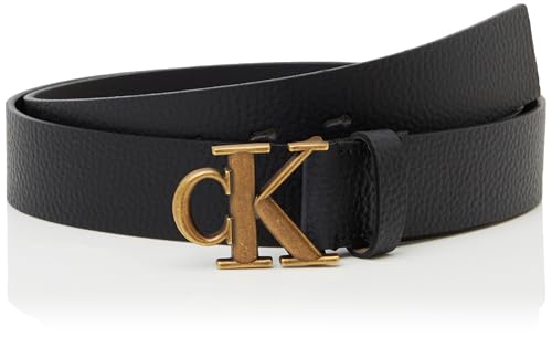 Cintura unisex da adulto Calvin Klein Monogram Buckle Fixed Belt 35Mm Lv04G7025G Cinture, Black (Black/Antique Brass), 110 cm Adulto